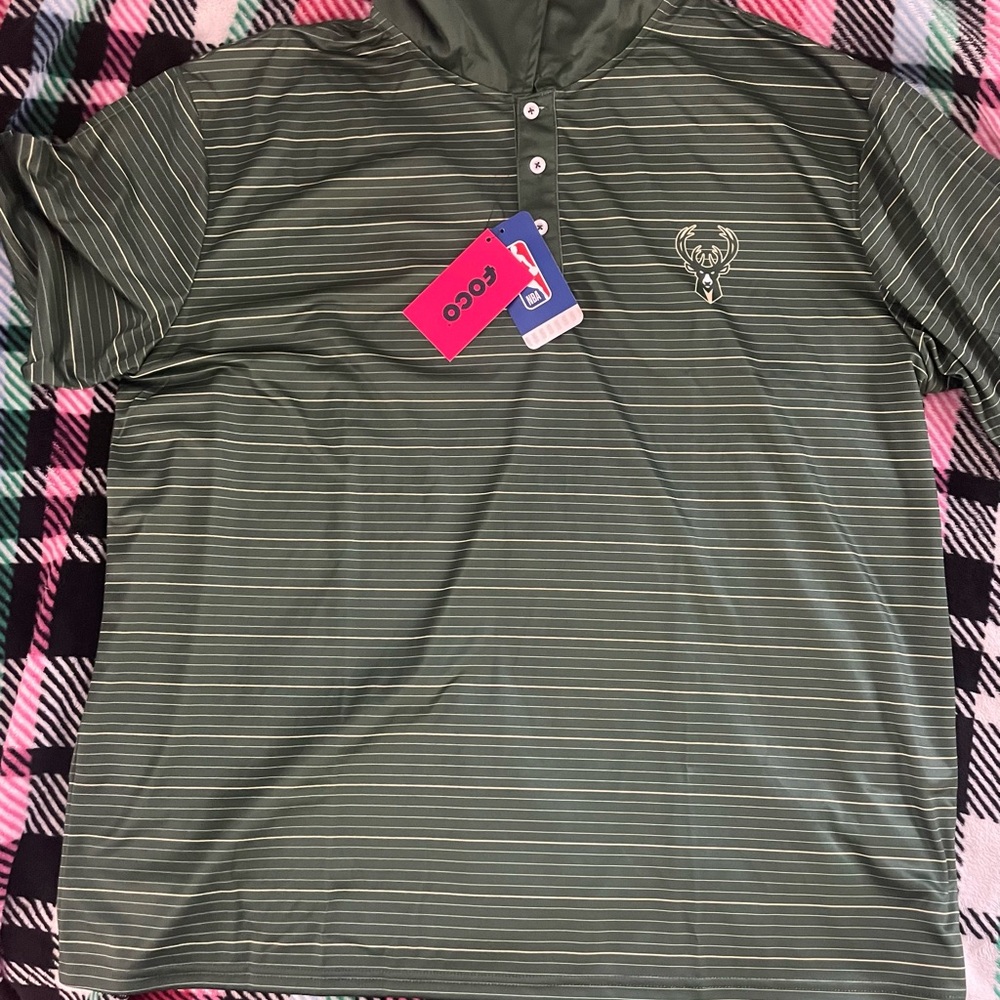 NBA Milwaukee Bucks Men's Olive Green Striped Polo